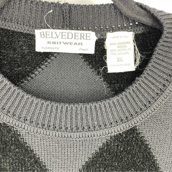 Black Argyle Crewneck Pullover Sweater Vintage Italy - Picture 2 of 5